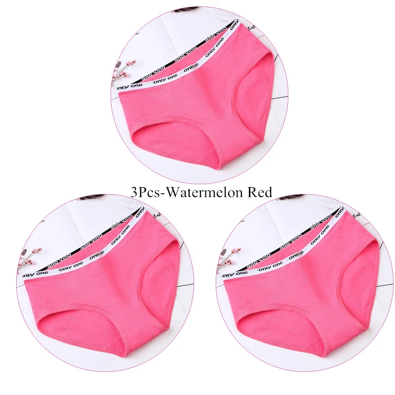 3Pcs-Watermelon Red 3 шт./компл. трусики Для женщин женского нижнего белья; хлопковые трусы; мягкое гигиеничное популярное нижнее белье для девочек, нижнее белье - Цвет: 3Pcs-Watermelon Red