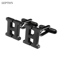 lepton stainless steel cufflinks for mens ip black plating metal letters h cuff links men french shirt cufflink relojes gemelos