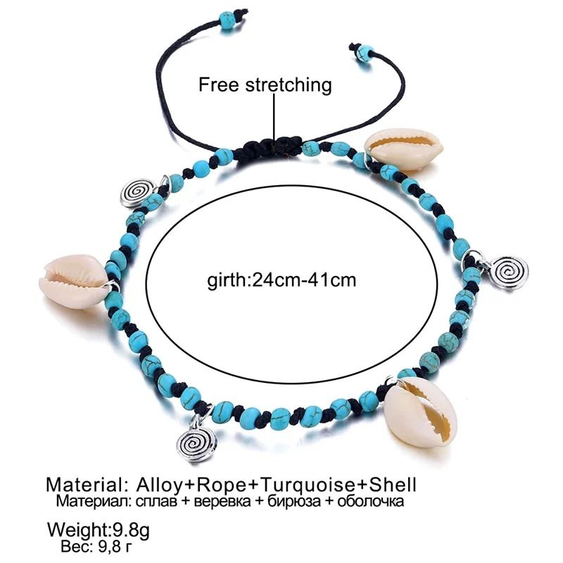 Браслеты на ногу FNIO для женщин анклеты спираль в богемном стиле с каменными