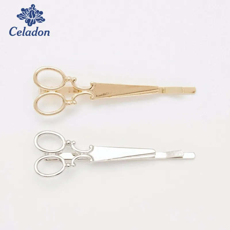 Заколка для волос женская золотистая серебристая в форме ножниц пробы |