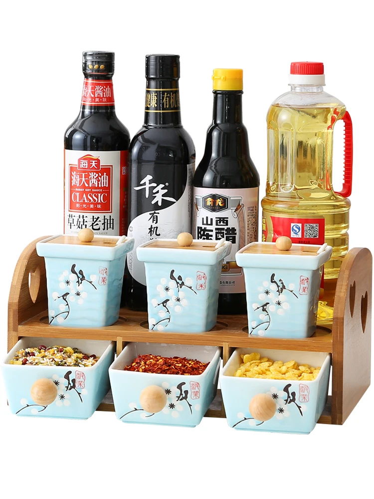 Kitchen Household ceramic seasoning storage rack set glass bottled salt tank jars container juul holder | Дом и сад