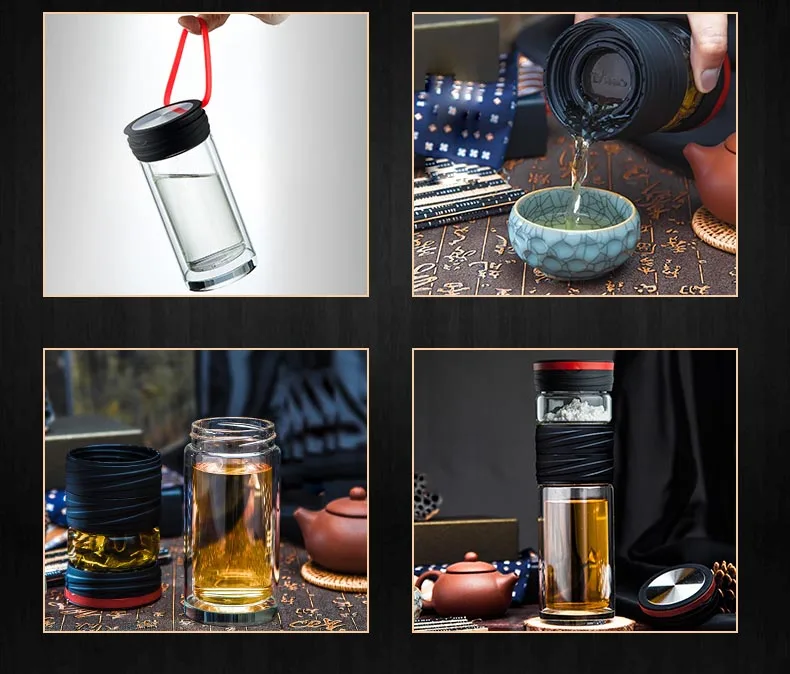 Портативные двухслойные Стеклянные бутылки для воды 500 мл чайный набор кунг фу 2
