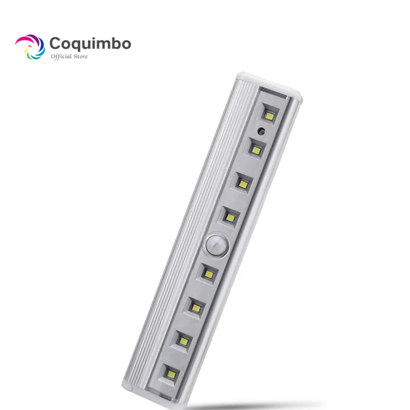 8* SMD светодиодный супер яркий Магнитный сенсорный барный светильник для шкафа шкаф на батарейках PIR датчик движения светодиодный ночной Светильник