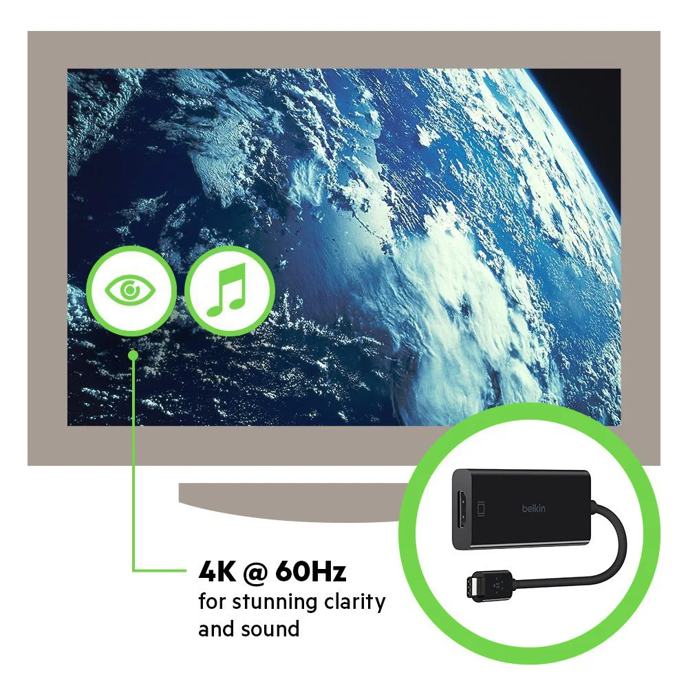 Belkin оригинальный USB-C к HDMI адаптер 4 К/60 Гц Тип-C кабель для HDTV MacBook Pro с розничной