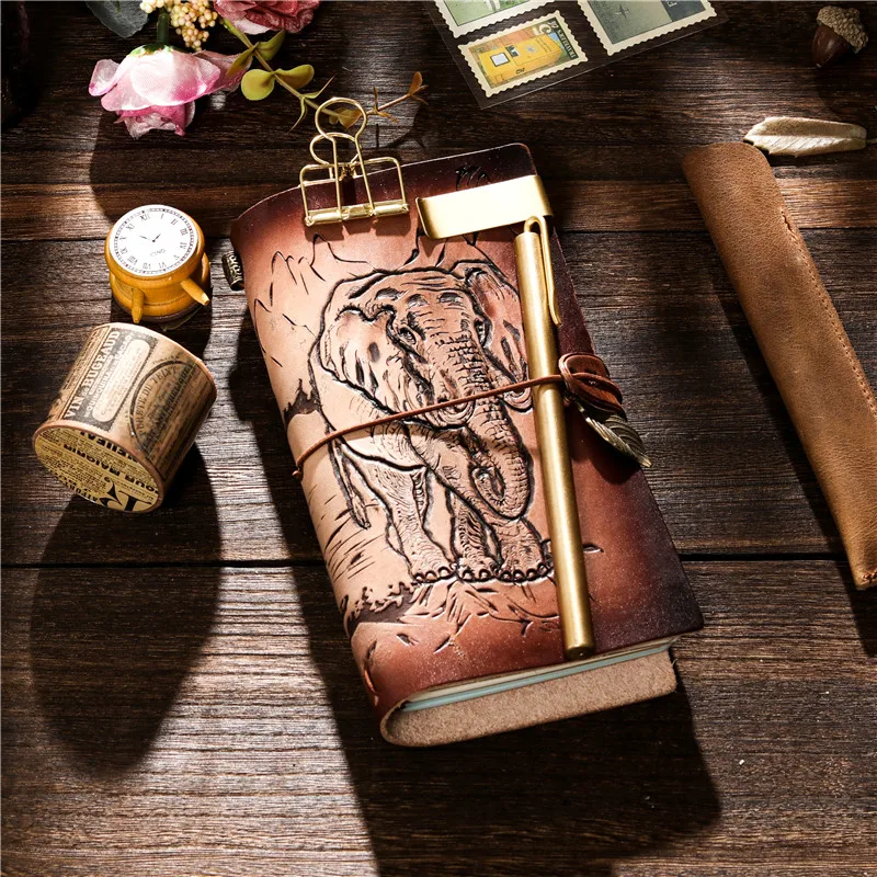 Craft 100% Винтаж натуральная кожаная записная книжка-календарь путешествия Журнал