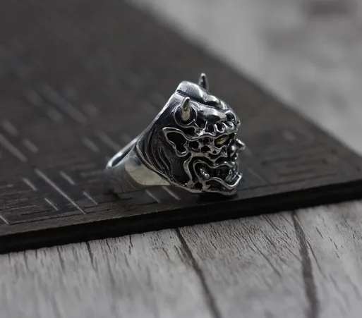 Зло маски для Hannya кольцо 925 пробы Серебряное с открытым концом | Украшения и