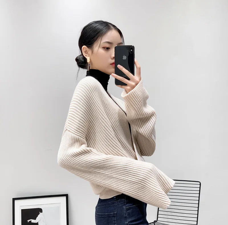 Новинка 2019 осенне-зимний вязаный Повседневный Однотонный свитер с длинным