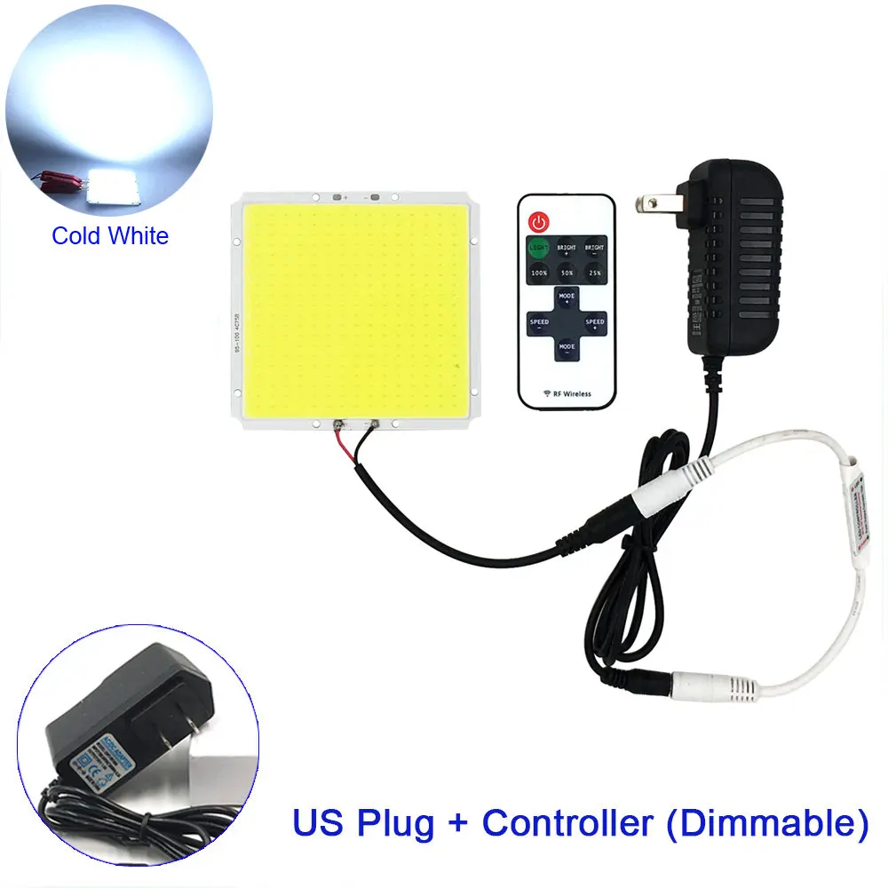 US Plug RC CW 100 мм квадратный 12 В 50 Вт COB светодиодный светильник с диммером Теплый Холодный белый флип-чип COB Диммируемый светодиодный светильник для DIY наружный светильник ing Bulb - Испускаемый цвет: US Plug RC CW