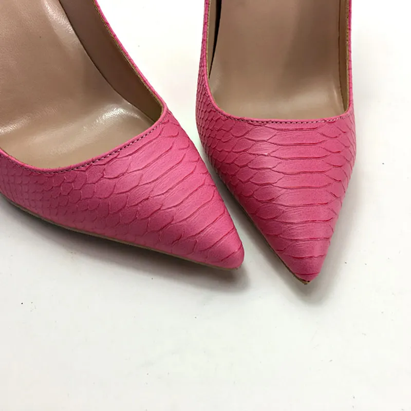 Pink 8cm Heels Veowalk/ярко-розовые женские пикантные туфли на высоком каблуке с вышивкой под крокодиловую кожу; Брендовые женские туфли-лодочки на шпильке с острым носком; обувь для вечеринок без шнуровки - Цвет: Pink 8cm Heels