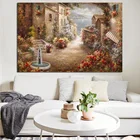 Абстрактная ретро-картина с изображением сада, средиземноморского ландшафта, картина маслом на холсте, современный плакат с изображением дивана, Настенная картина для гостиной