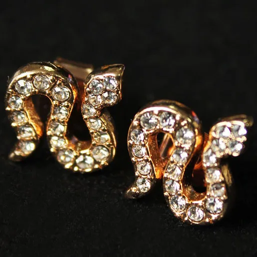 Small Snake Stud Earrings Rhinestone Crystal Pave Allergy Free Stainless Steel Ear Pin Designers Brand Women Fashion Jewelry | Украшения и
