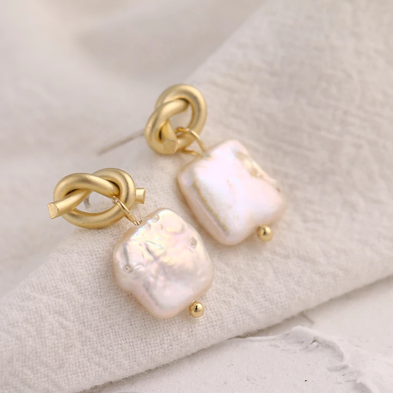 YMYW квадратные металлические серьги с жемчугом натуральный пресноводный жемчуг