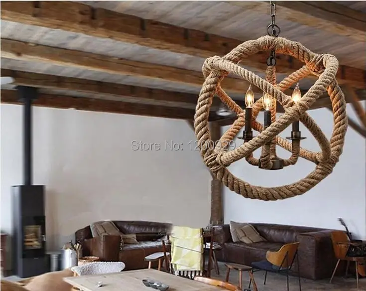Retro Nostalgia Hand-woven Hemp Rope Chandelier Suspended Ceiling Droplight 90-260V Free Shipping PLL-61 | Лампы и освещение