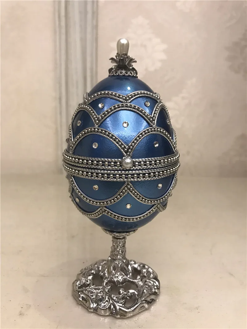 Ретро Золотой синий Королевский Faberge яйцеобразная музыкальная шкатулка замок в