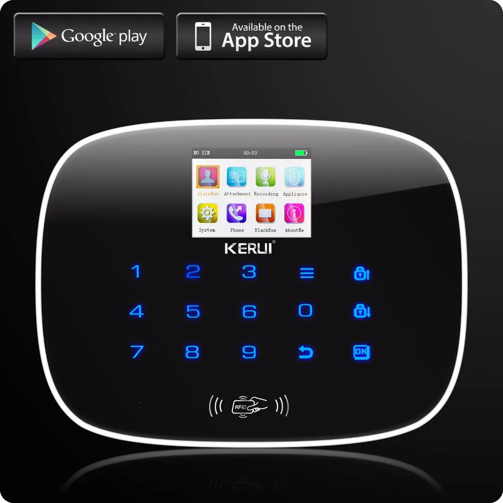 KERUI G19 APP Control Touch Screen Alarm Wireless GSM SMS Intruder Security System PIR Motion Siren Smoke Sensor | Безопасность и