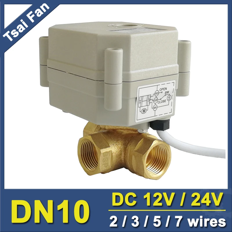 

TF10-BH3-C Brass 3/8'' DN10 2/3/5/7 Wires DC12V or DC24V 3 Way T/L Type Horizontal Electric Valve