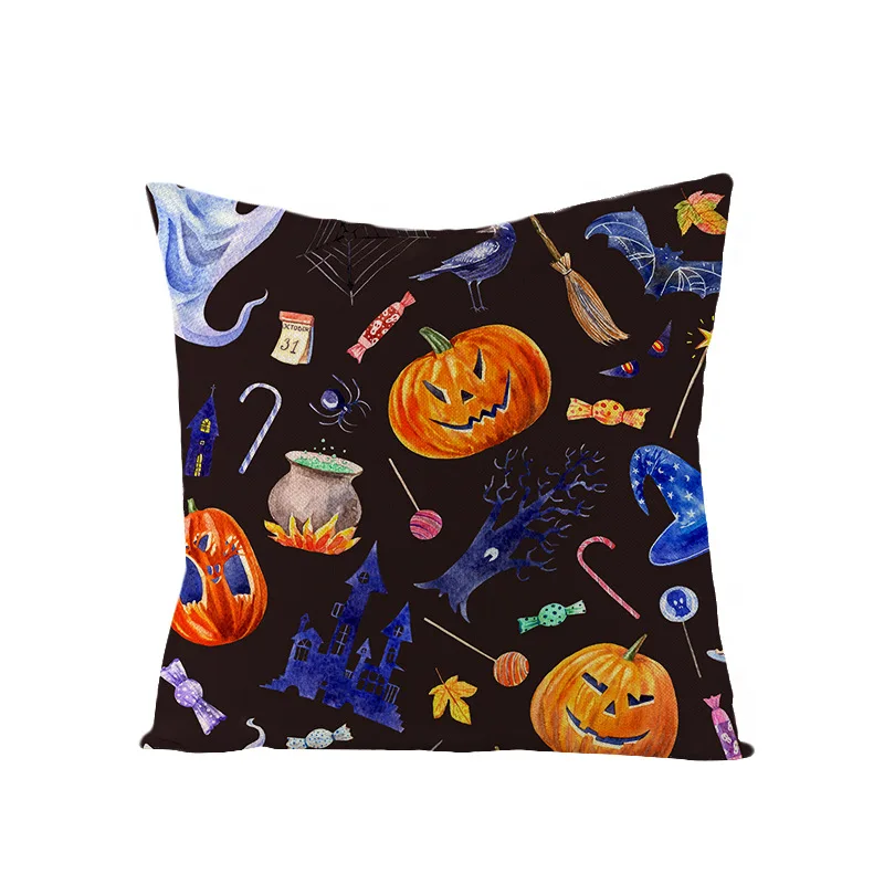 

Halloween Cushion Cover Cartoon Pumpkin Printed Pillow Cover 45*45 Sofa Seat Pillow Cover Linen Cotton Square Decorative Pillows