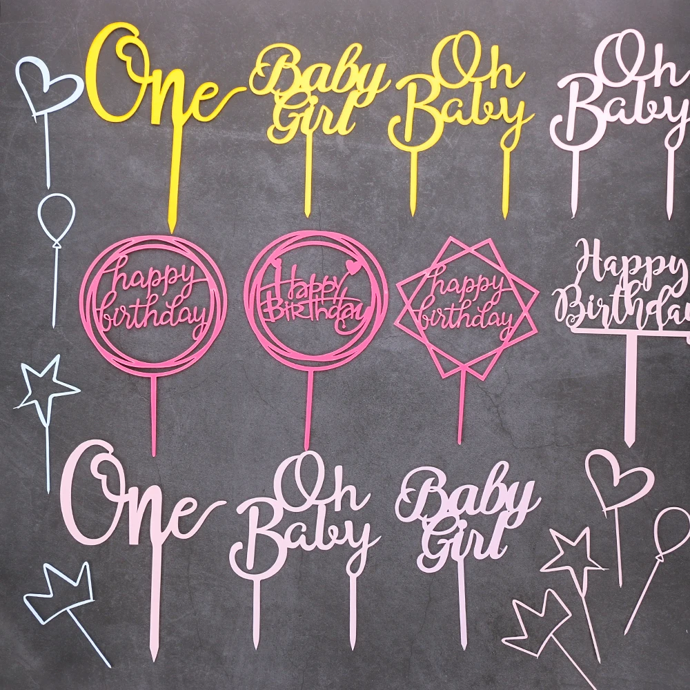 Новинка, 1 шт., золотой, розовый, акриловый «One», «Oh Baby», Топпер для торта, украшение на день рождения, вечеринку, десерт, кексы, инструмент для украшения торта