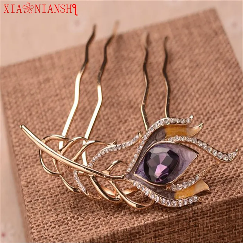 Заколка для волос с павлиньими перьями и кристаллами|crystal hair sticks|hair stickfeather hairpin |
