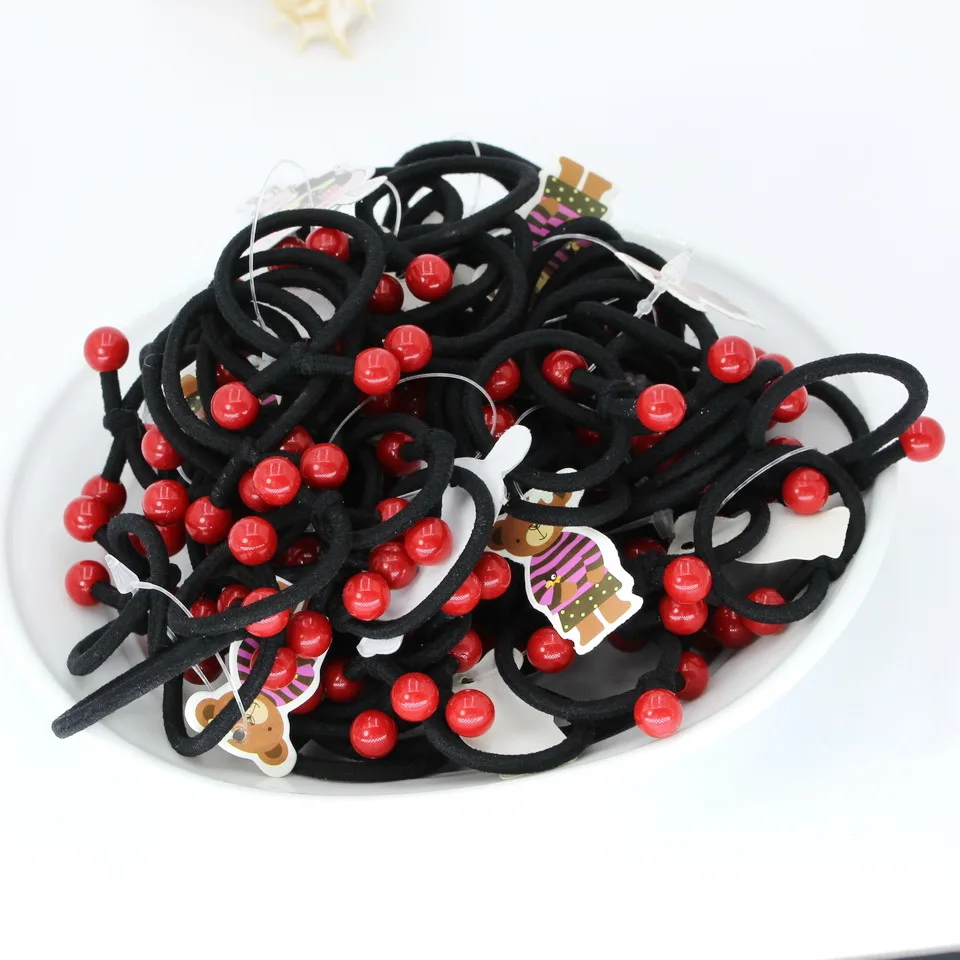 isnice Black Rubber bands red ball Girls Colorful Elastic Hair Band Lovely Kids Children Rope Accessories Random Color | Аксессуары для