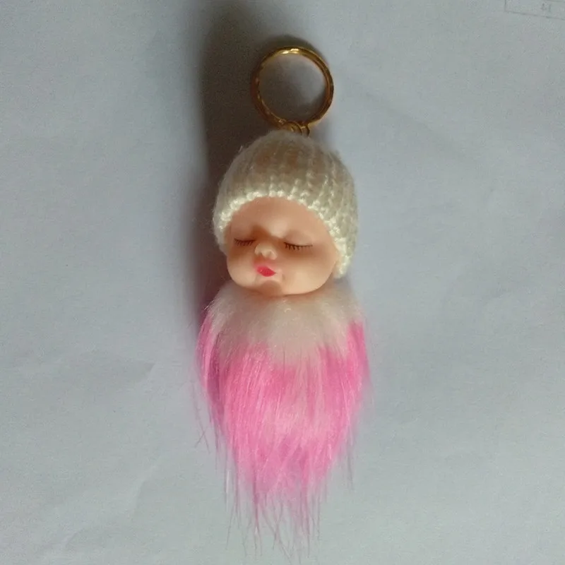 New Sky Blue Sleeping Baby Keychain Cute Cartoon Series Keyring Fake Fur pompons Handmade Crafts Party Gifts 12 pcs/lot | Украшения и