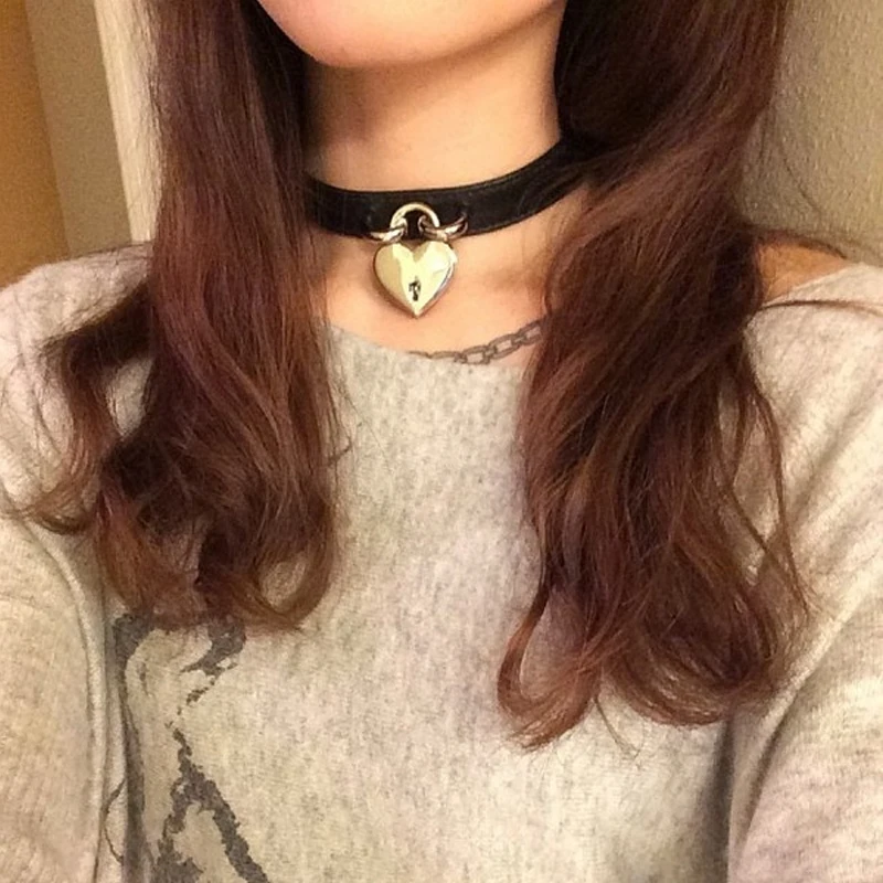 Харадзюку сексуальный панк Рок эмо сердце замок чокер ручной работы кожаный Сейф