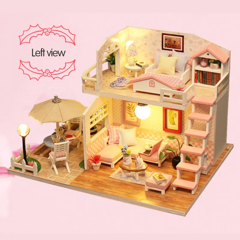 

Doll House Miniature DIY Dollhouse With Furnitures Wooden House Waiting Time Coffee House Toys For Children Birthday Gift M033