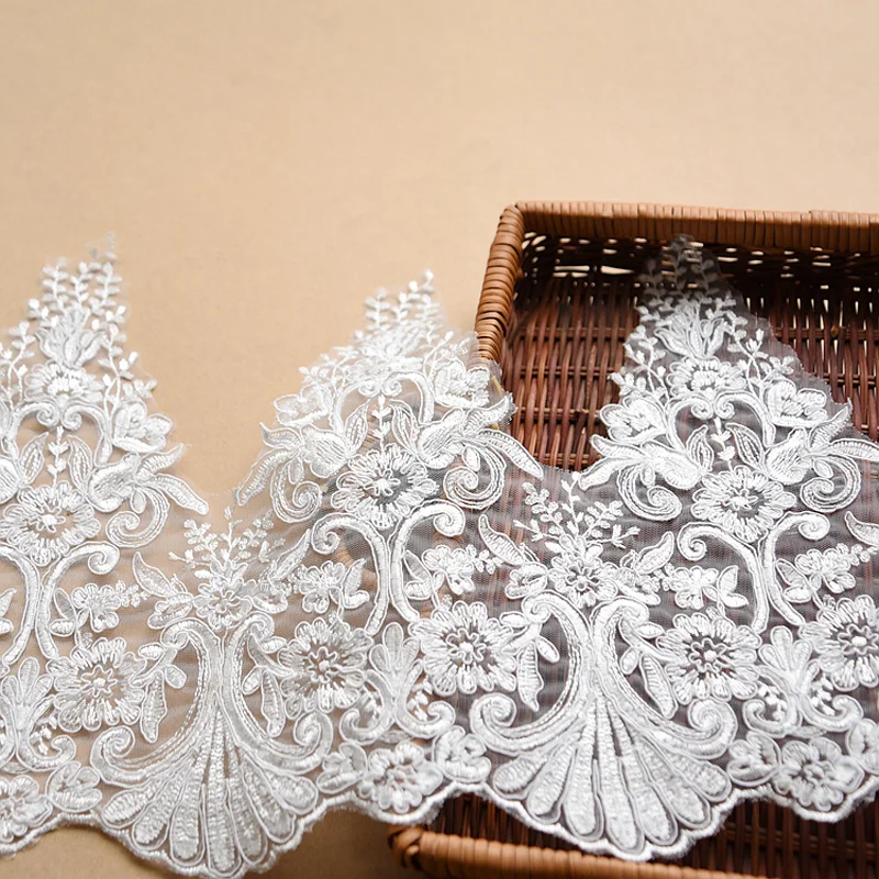 

3Yards/ Lot Ivory Embroidered Lace Fabric Refined Luxury with Lace Wedding Dress Accessories Lace Trim