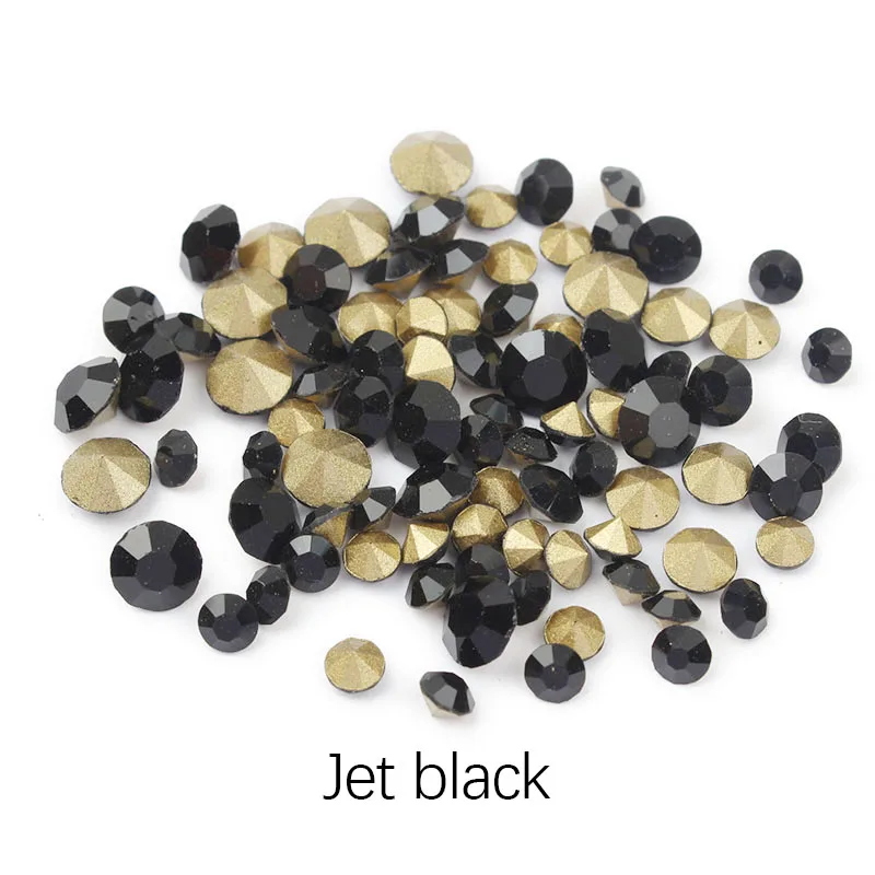 Jet black TENGJIAN, новинка, 100 шт, смешанный размер, стеклянный точечный нижний клей для страз, алмазная бижутерия, дизайн ногтей, свадебное платье, украшение, сделай сам - Цвет: Jet black