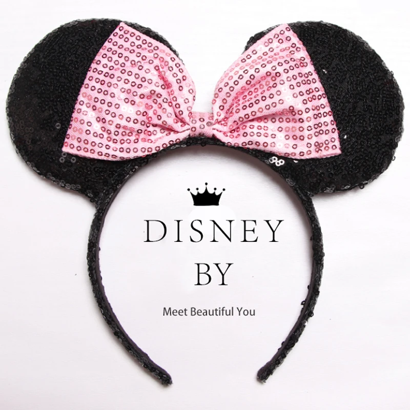 Головной убор с ушками для девочек от disney, аксессуары для ролевых игр, повязка для волос с Минни Маус для женщин, блестящий обруч на голову, подарок на день рождения