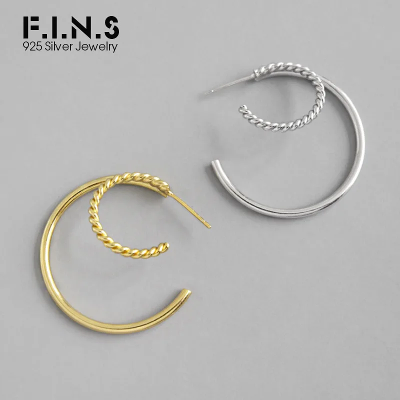 F.I.N.S корейские модные 925 пробы серебряные серьги для женщин, круглые серьги-кольца с геометрическим орнаментом, хорошее ювелирное изделие, подарки