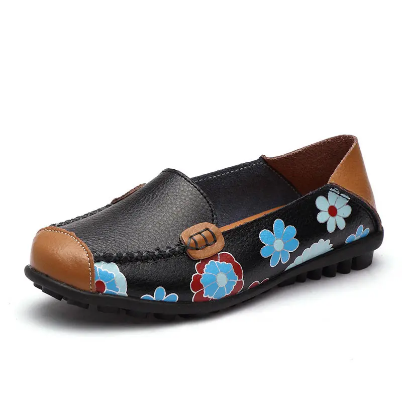 Женские балетки на плоской подошве лоферы из натуральной кожи Мокасины летняя