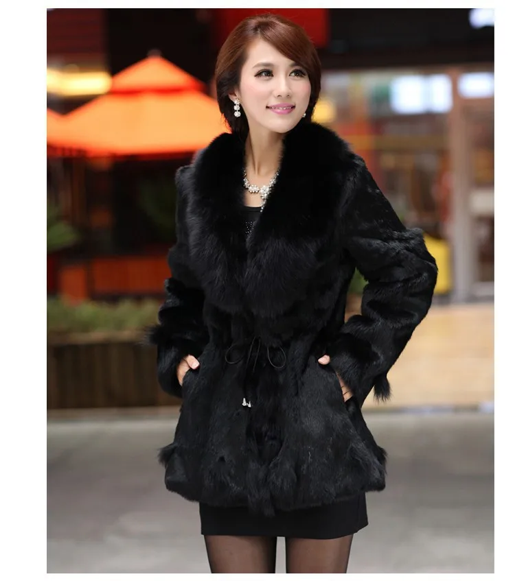 Новинка 2014 Женская длинная шуба Зимняя Толстая Шуба с воротником из лисьего меха