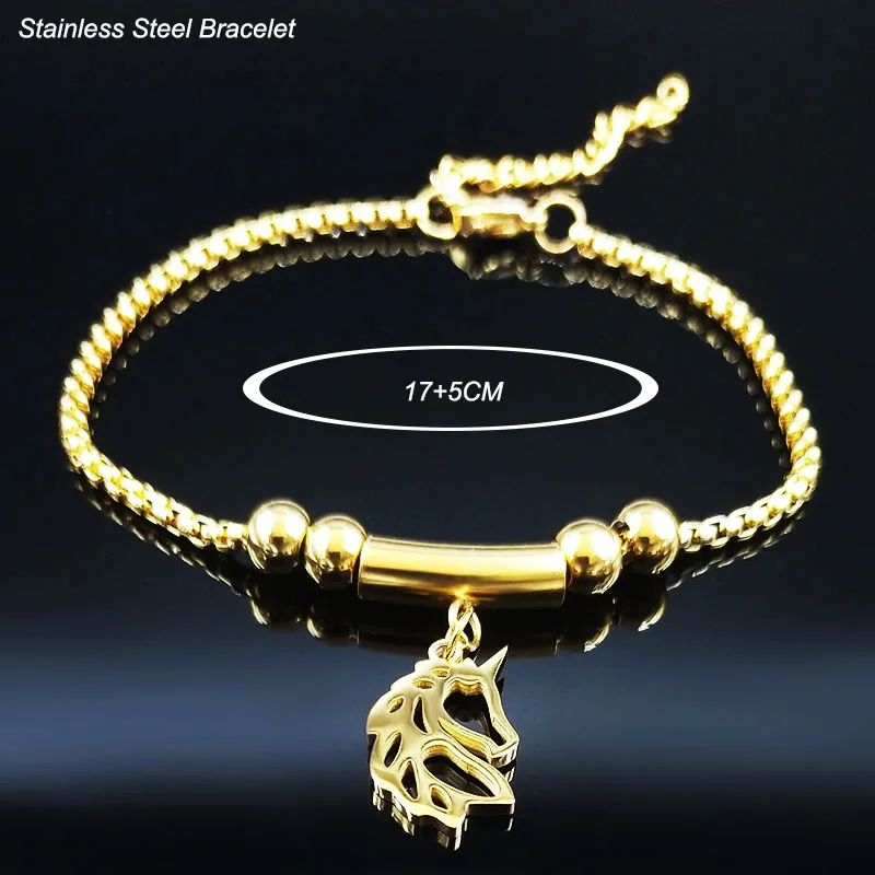 2021 модные браслеты из нержавеющей стали с единорогом для женщин золотистые