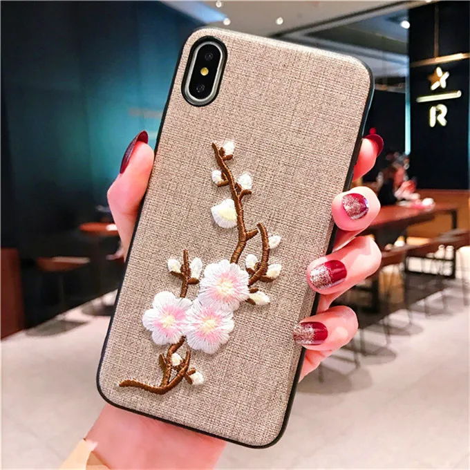 Style2 Деликатный вышитый Персиковый Цветок сакуры мягкий боковой жесткий чехол для телефона чехол для iPhone X 6 6s 7 8 Plus XR XS MAX чехол для телефона - Цвет: Style2