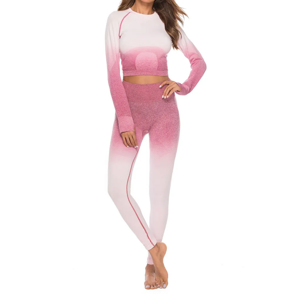 Женский комплект для фитнеса и тренировок с длинным рукавом Однотонная футболка