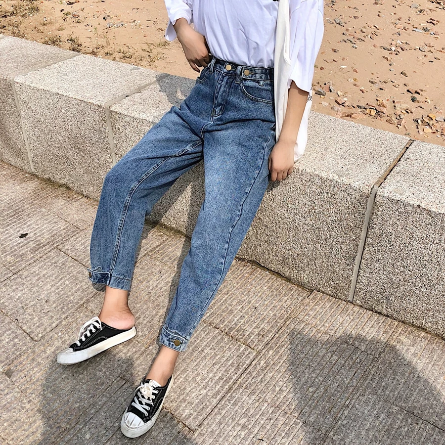 S-XL, 3 цвета, осень, корейский стиль, высокая талия, джинсы для женщин, свободные прямые джинсы, джинсовые штаны для женщин(Z8333