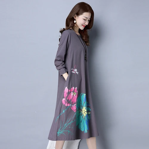 Средней длины с принтом женское платье 2018 Новый Повседневное сезон весна осень