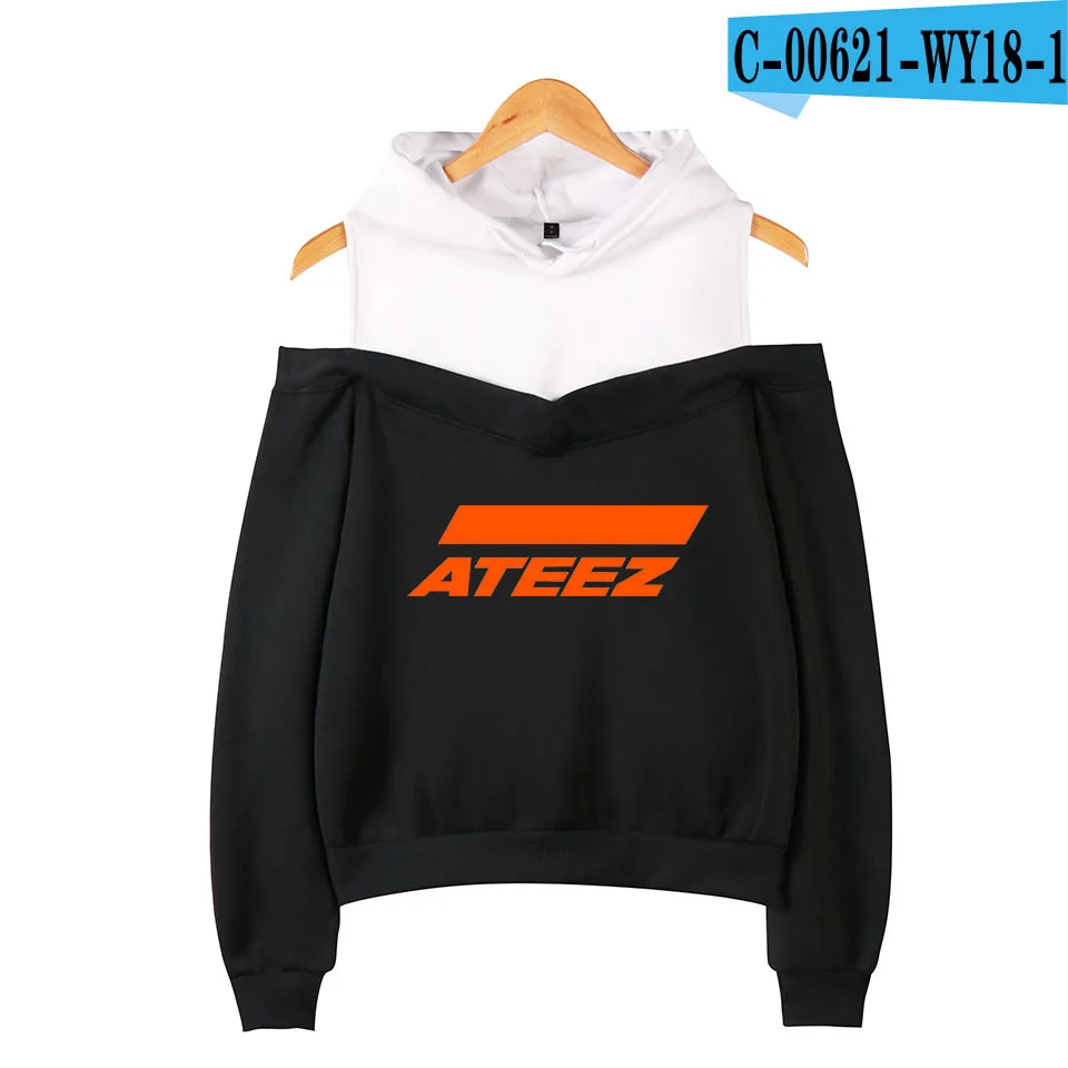 WBDDT ATEEZ Kpop толстовки заниженной линией плеч Женский трикотажный хлопчатобумажный пуловер костюм вентиляторы в стиле «хип-хоп», верхняя одежда Уличная Прямая