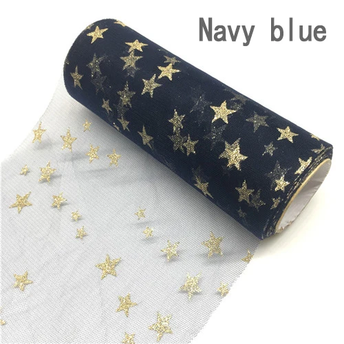 Navy Блестящая фатиновая юбка с золотыми звездами, 10 ярдов, 15 см, широкая сетчатая юбка-пачка в рулоне, мягкая Тюлевая пачка для вечеринки в честь рождения, свадьбы - Цвет: Navy