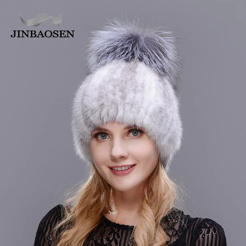 JINBAOSEN новая популярная русская меховая шапка норковая мех лисы вязаная зима
