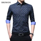 BROWON весна осень 2020 брендовая роскошная мужская рубашка 100% хлопок с принтом дизайн длинный рукав тонкая рубашка для мужчин цветочный 2018 Camiseta