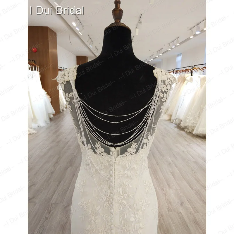 Crystal Tassel Wedding Dress A line Lace Appliqued Bridal Gown Factory Real Photo