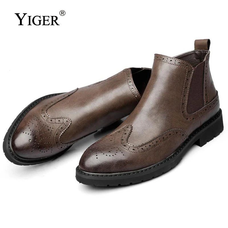 YIGER NEW Chelsea Boots Men Shoes Bullock Black Leather Spring/Autumn Work Ankle For Footwear 2018 0008 | Обувь