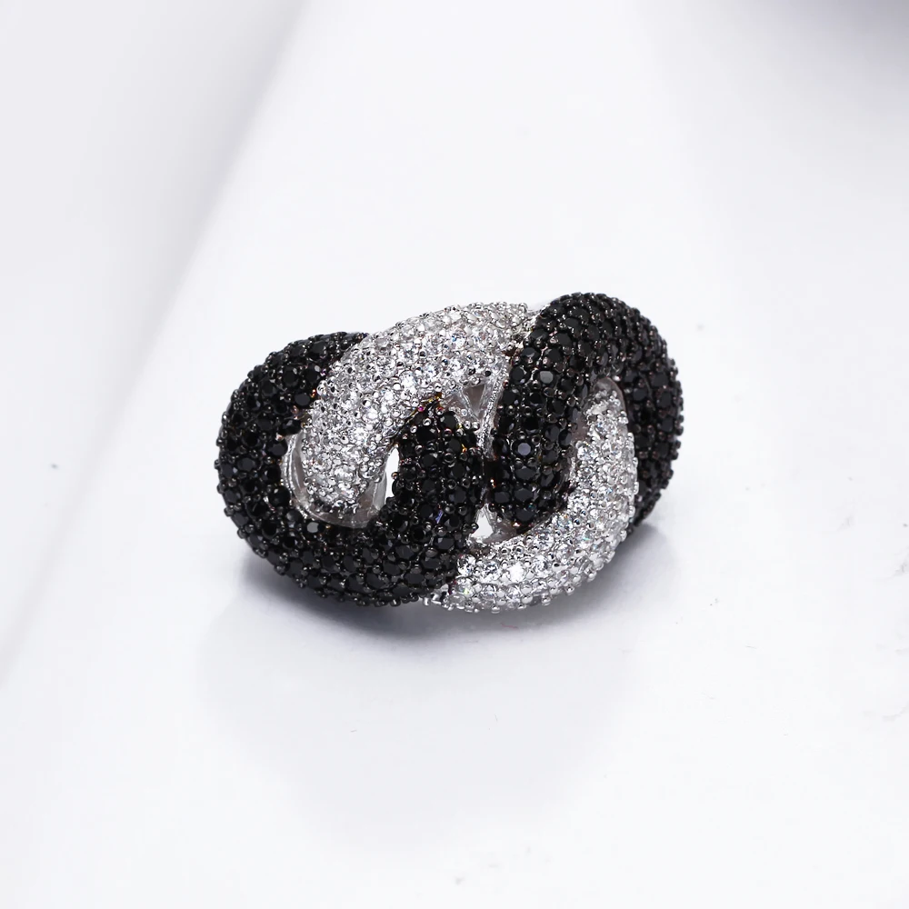 Удивительный Черный 2 тон палец кольцо micro pave струи и четкой ювелирные изделия CZ высокое качество циркония кольца