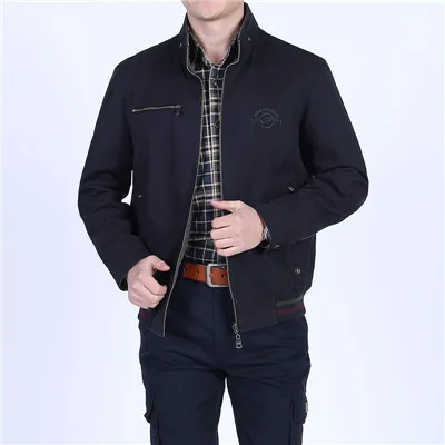 DARK BLUE Новое поступление Обратимым Куртка высококачественные мужские хлопок стенд воротник среднего возраста в стиле милитари Куртки для мужчин большие размеры 5XL - Цвет: DARK BLUE
