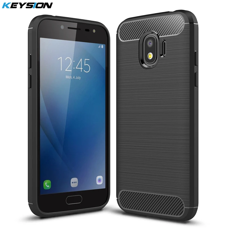 KEYSION Phone Case for Samsung Galaxy J2 Pro 2018 Carbon Fiber Soft TPU Silicone Brushed Anti-knock Back Cover J250F J250 |