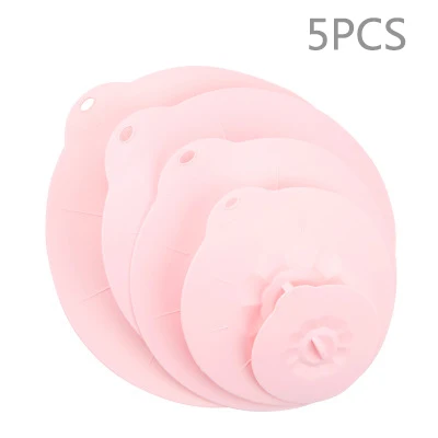 PINK-5PCS Крышка для кастрюли, силиконовая крышка, пробка для разлива, крышка для кастрюли, кухонные аксессуары, инструменты для приготовления пищи, кухонная посуда с цветами, кухонные гаджеты - Цвет: PINK-5PCS