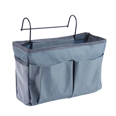 1pc grey Прикроватная подвесная сумка для хранения, органайзер для общежития, комнаты в общежитии, телефона, книги, журнал, держатель, крюк, кровати, рельсы, карманный больничный ТВ пульт дистанционного управления - Цвет: 1pc grey