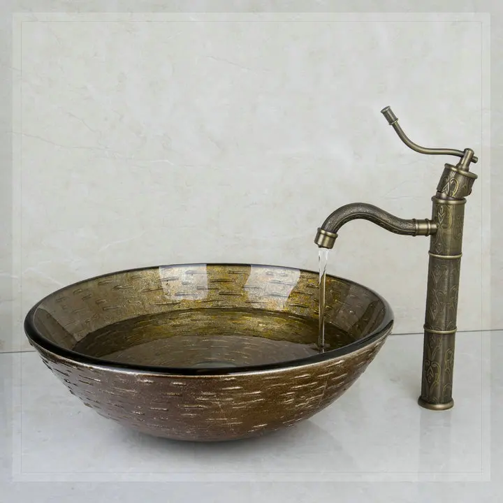 2014 Hand-Painted Waterfall Brand Washbasin Lavatory Tempered Glass Sink Bath HS639196006 Combine Brass Faucets Mixers &amp Taps to |